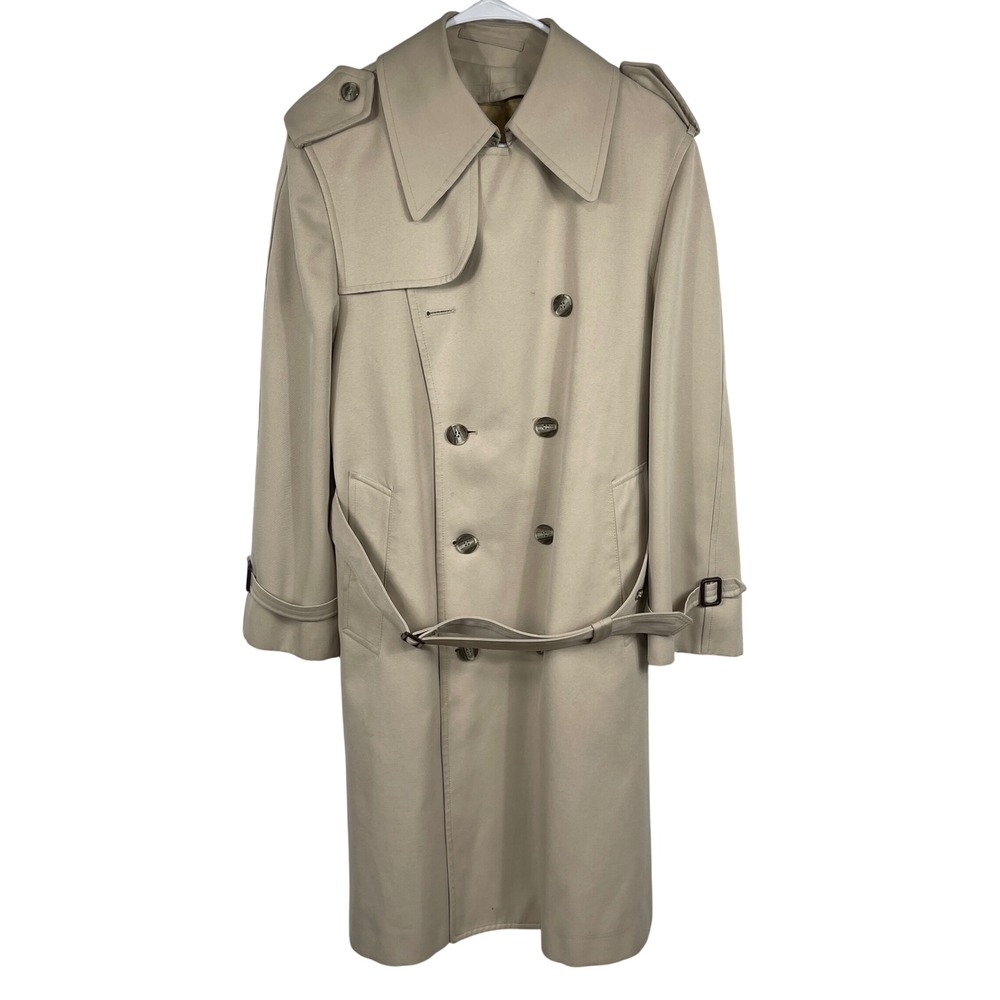 Gleneagles Trench Coat Mens 40S Tan Double Breasted Belted Rain‎ Repellent Long